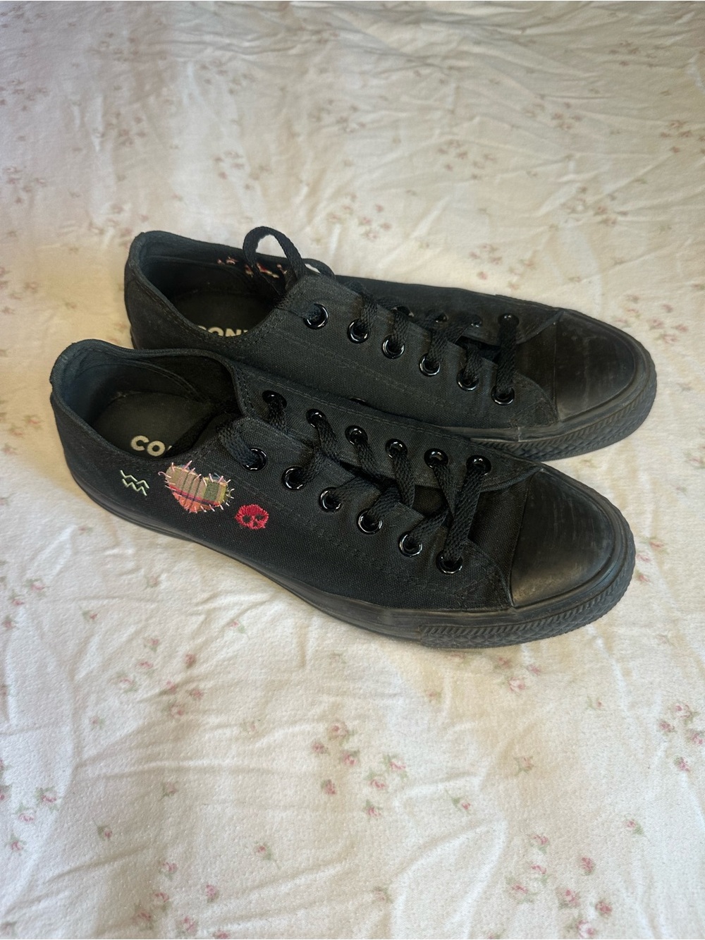 Converse Black Low-Top Canvas Sneakers with Small Embroidered Accents